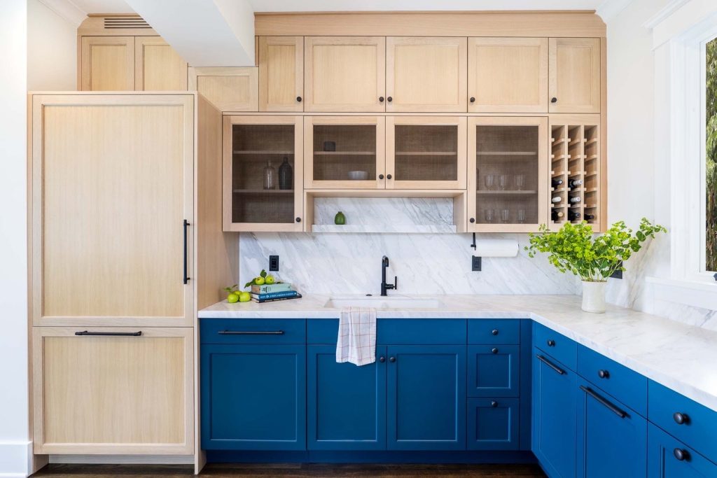 Blue and Natural colored cabinets